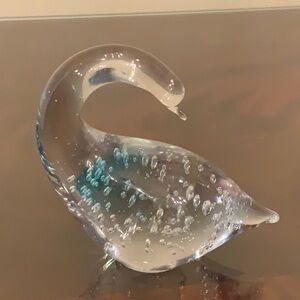 Blown glass bubble swan, blue